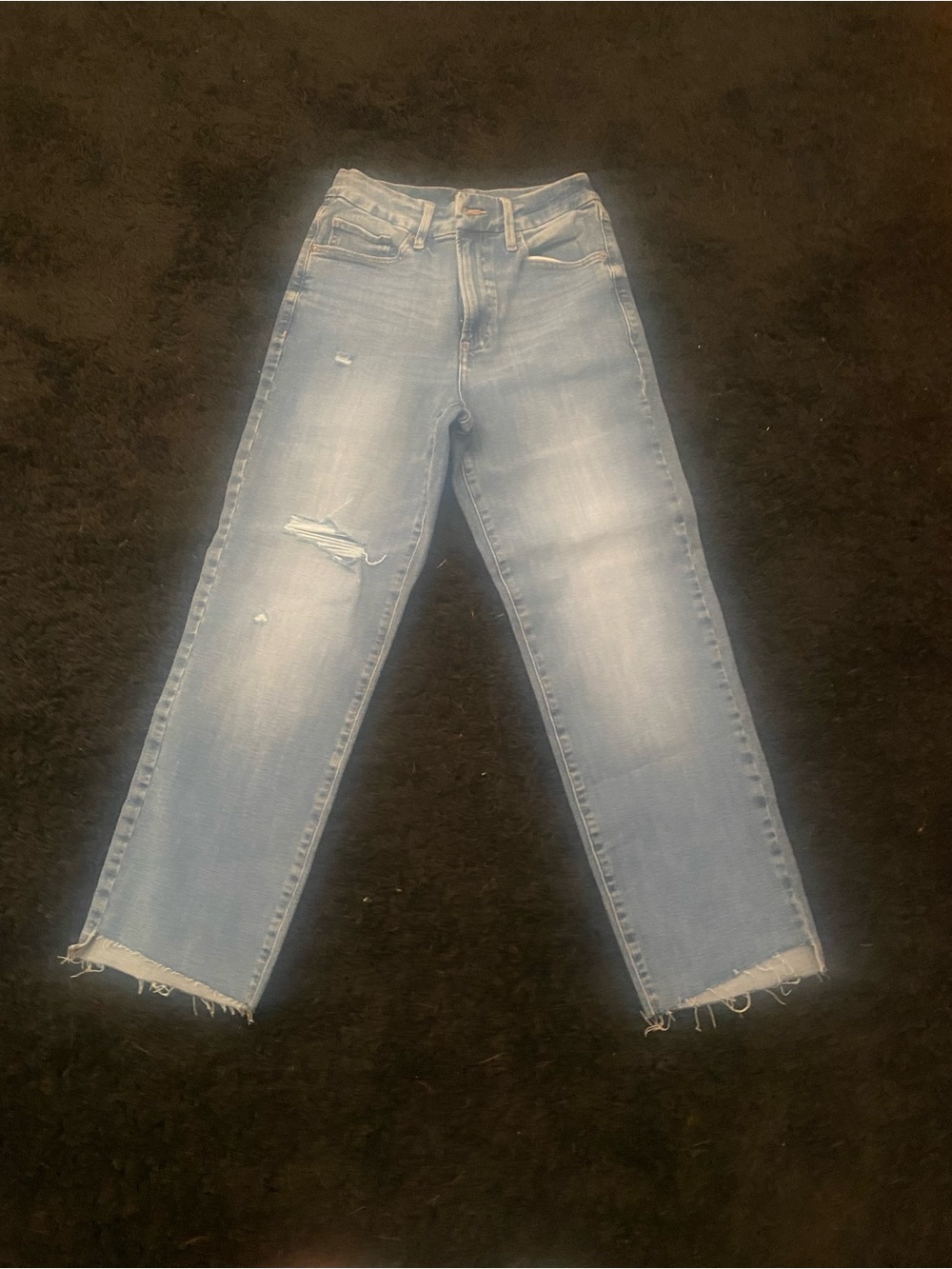 Express Light Blue Straight Leg Jeans with Distressed Knee